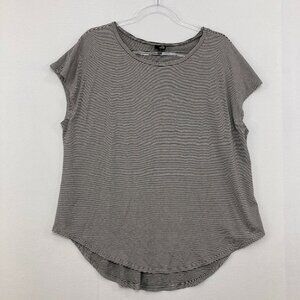 Lisa Bayne Large Black White Striped Stretch Knit Short Sleeve Casual Top